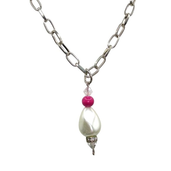 Retro Chain Punk Parure, Elongated Links in Silver Tone, Vintage Jewelry Set - Picture 3 of 5